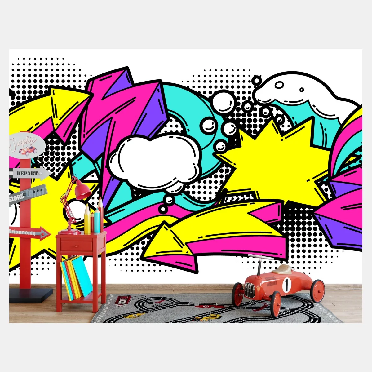 Fototapeta żywy pop-art komiksowy wzór – Wallissimo® Fototapeta żywy pop-art komiksowy wzór – Wallissimo®