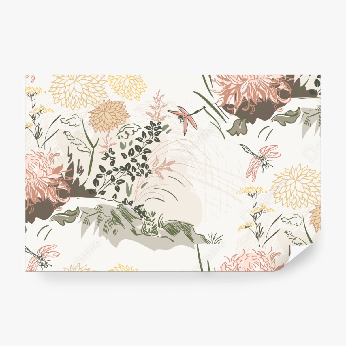 Fototapeta delikatny pastelowy wzór kwiatowy – Wallissimo® Fototapeta delikatny pastelowy wzór kwiatowy – Wallissimo®