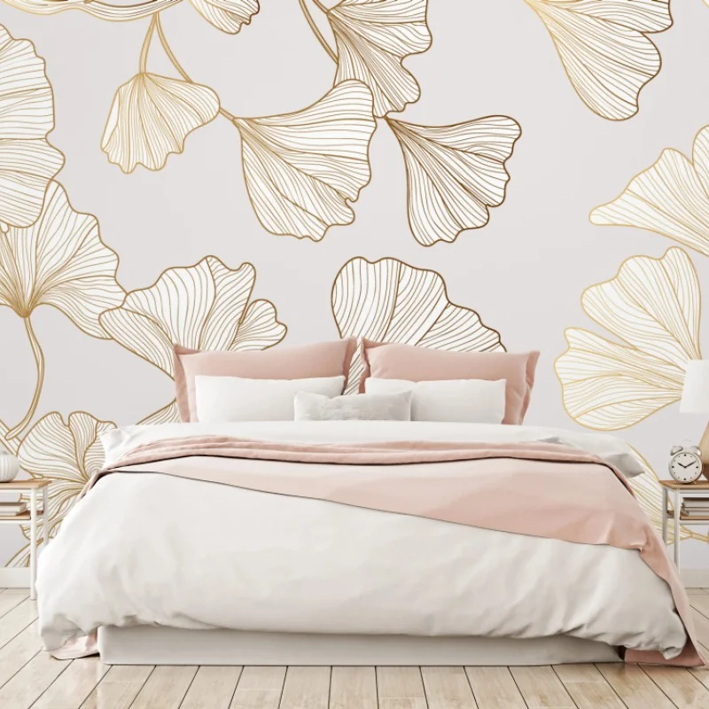 Fototapeta delikatny złoty wzór miłorzębu – Wallissimo® Fototapeta delikatny złoty wzór miłorzębu – Wallissimo®