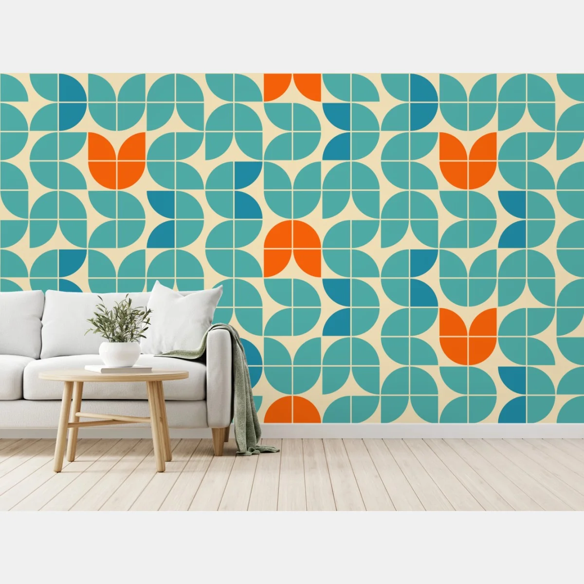 Fototapeta retro geometryczny wzór kafelkowy w turkusie i pomarańczy – Wallissimo® Fototapeta retro geometryczny wzór kafelkowy w turkusie i pomarańczy – Wallissimo®