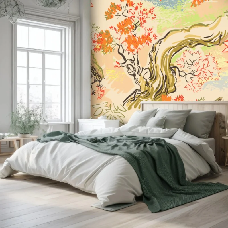 Fototapeta orientalny wzór z drzewami i liśćmi – Wallissimo® Fototapeta orientalny wzór z drzewami i liśćmi – Wallissimo®