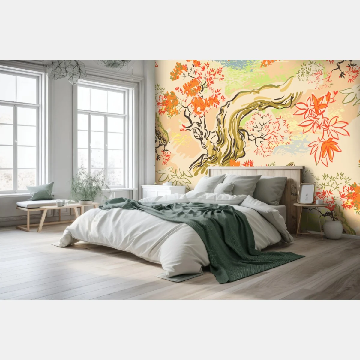 Fototapeta orientalny wzór z drzewami i liśćmi – Wallissimo® Fototapeta orientalny wzór z drzewami i liśćmi – Wallissimo®