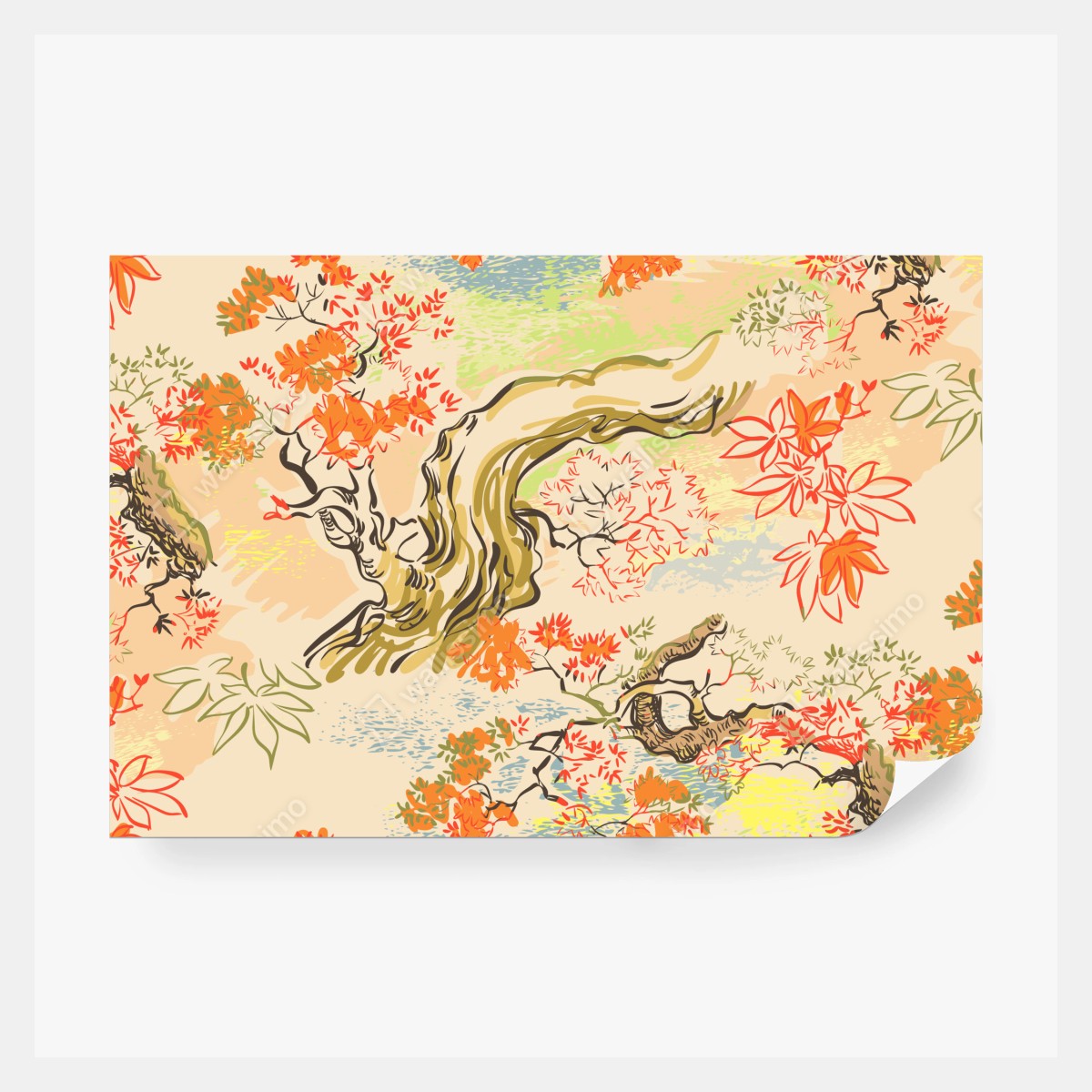 Fototapeta orientalny wzór z drzewami i liśćmi – Wallissimo® Fototapeta orientalny wzór z drzewami i liśćmi – Wallissimo®