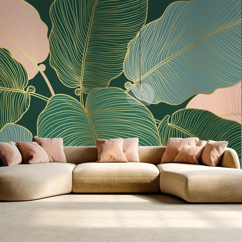 Fototapeta złote tropikalne liście