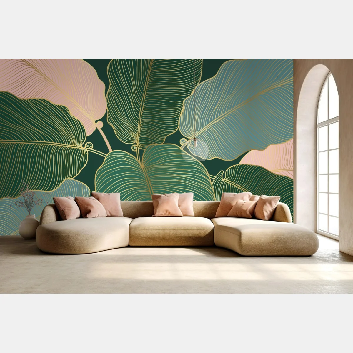 Fototapeta złote tropikalne liście – Wallissimo® Fototapeta złote tropikalne liście – Wallissimo®