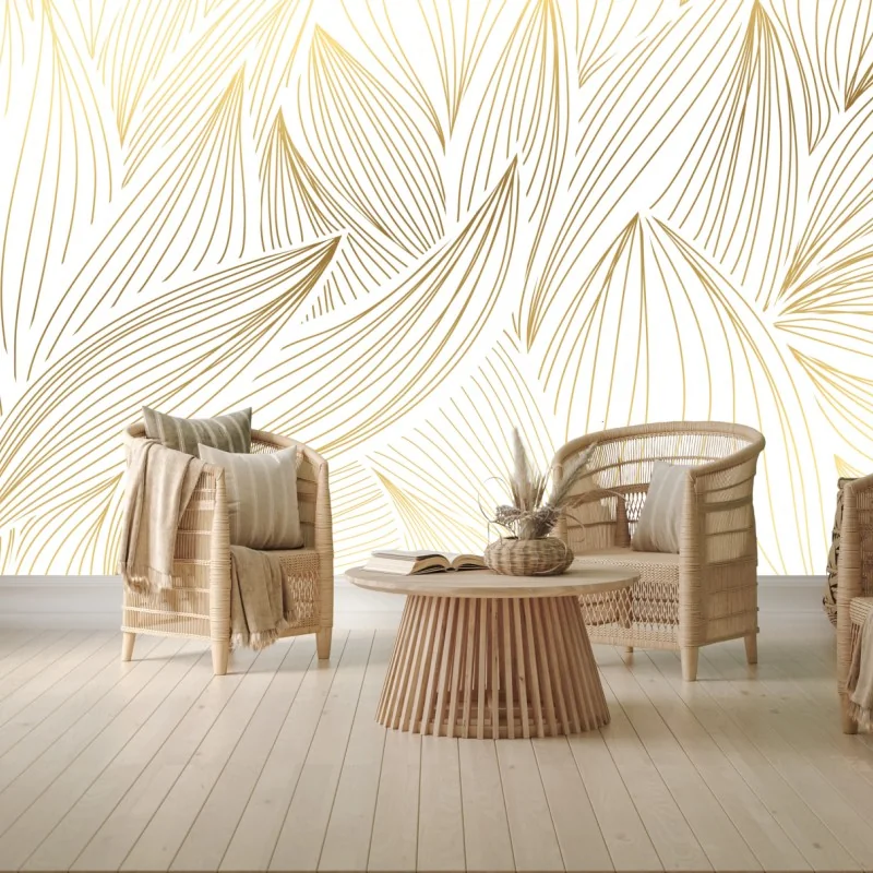 Fototapeta złote liście w liniowej grafice – Wallissimo® Fototapeta złote liście w liniowej grafice – Wallissimo®