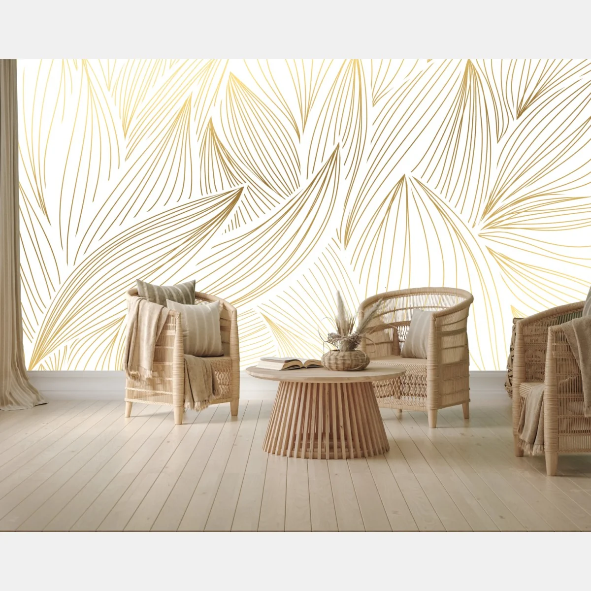 Fototapeta złote liście w liniowej grafice – Wallissimo® Fototapeta złote liście w liniowej grafice – Wallissimo®