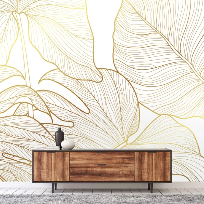 Fototapeta złote botaniczne rysunki liści – Wallissimo® Fototapeta złote botaniczne rysunki liści – Wallissimo®