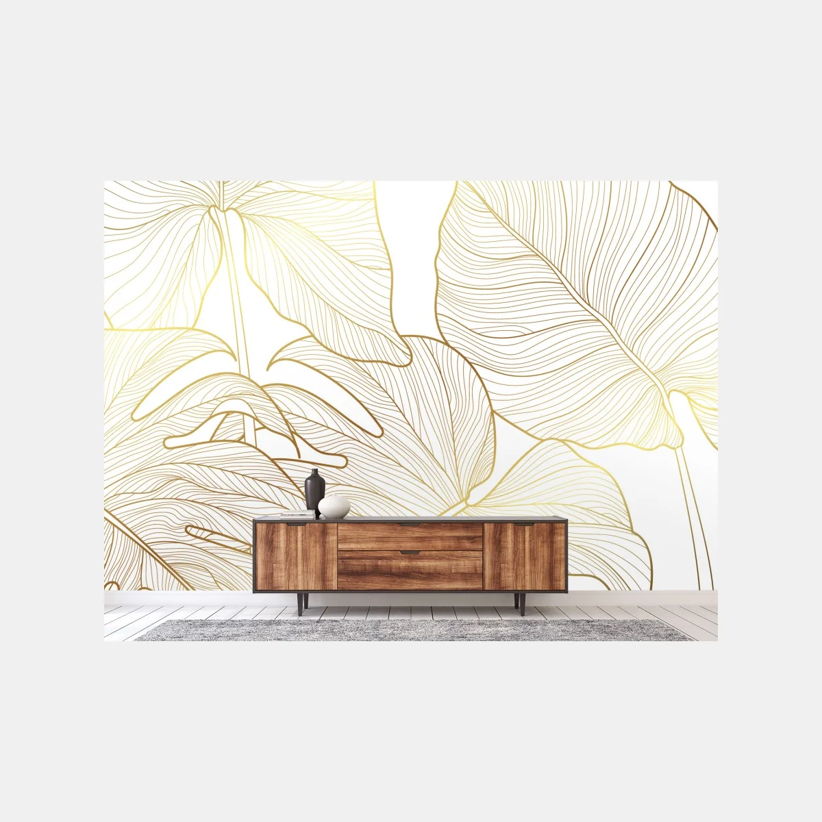 Fototapeta złote botaniczne rysunki liści – Wallissimo® Fototapeta złote botaniczne rysunki liści – Wallissimo®