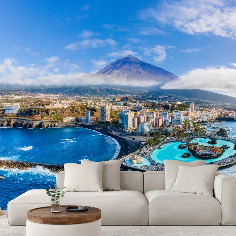 Fototapeta panorama lotnicza wybrzeża Teneryfy z wulkanem Teide – Wallissimo® Fototapeta panorama lotnicza wybrzeża Teneryfy z wulkanem Teide – Wallissimo®