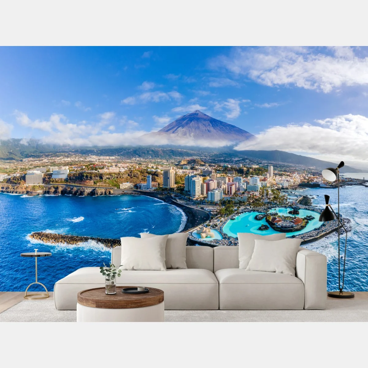 Fototapeta panorama lotnicza wybrzeża Teneryfy z wulkanem Teide – Wallissimo® Fototapeta panorama lotnicza wybrzeża Teneryfy z wulkanem Teide – Wallissimo®