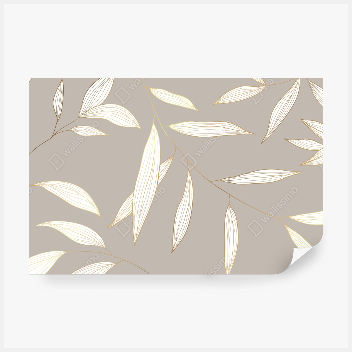 Fototapeta delikatne liście z złotym obrysem na beżowym tle – Wallissimo® Fototapeta delikatne liście z złotym obrysem na beżowym tle – Wallissimo®