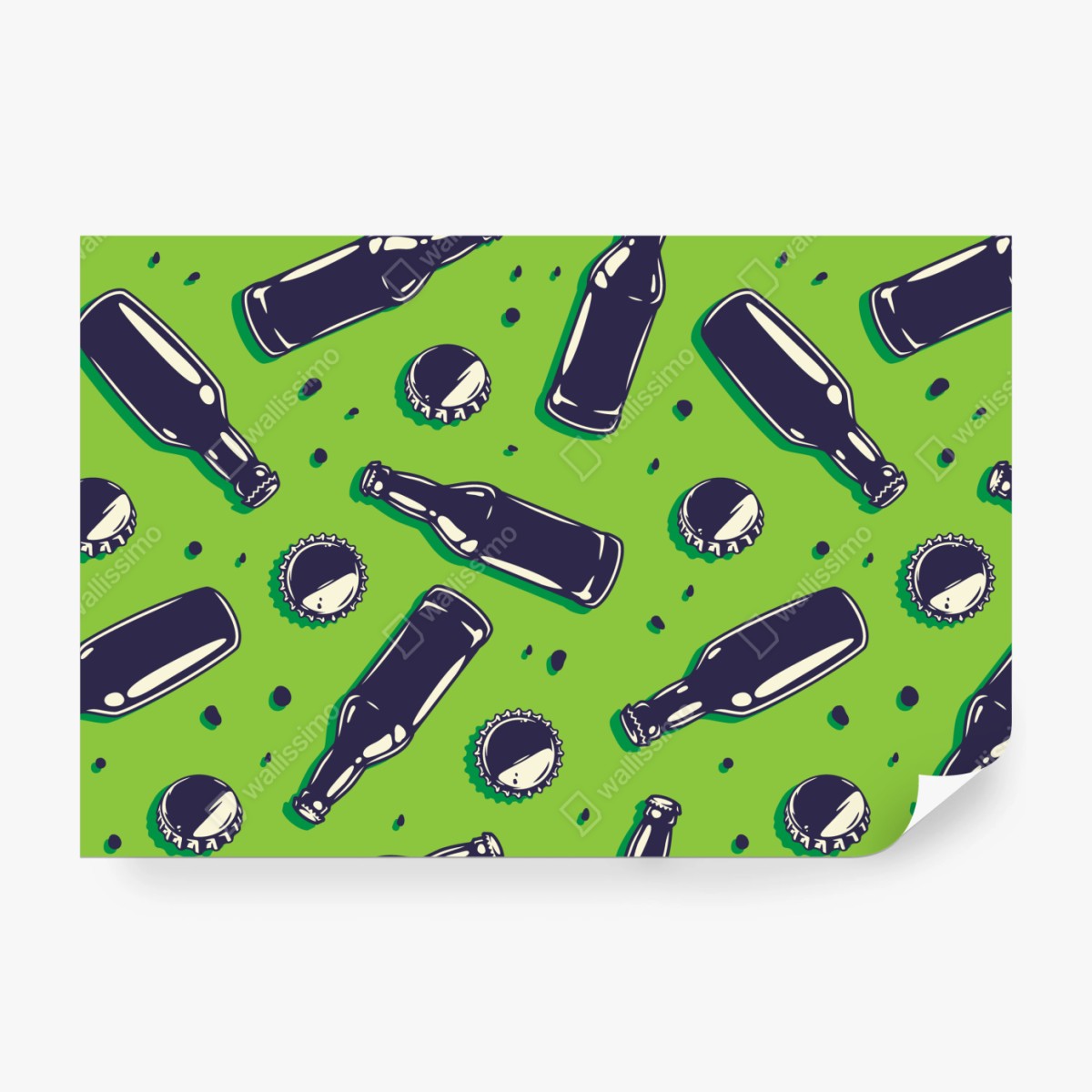 Fototapeta wzór butelek piwa w stylu pop art na zielonym tle – Wallissimo® Fototapeta wzór butelek piwa w stylu pop art na zielonym tle – Wallissimo®