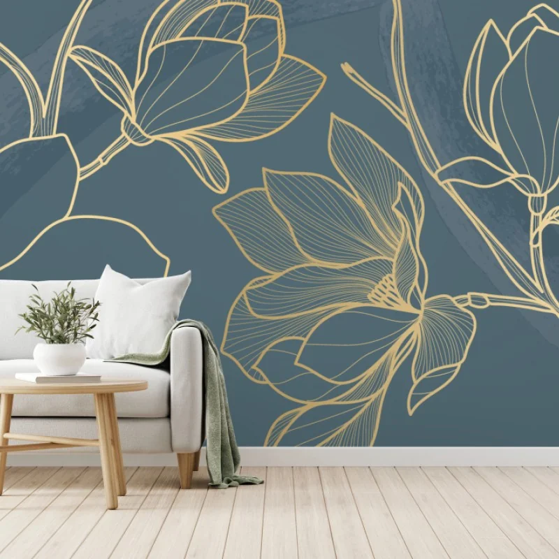 Fototapeta złota magnolia na turkusowym tle – Wallissimo® Fototapeta złota magnolia na turkusowym tle – Wallissimo®