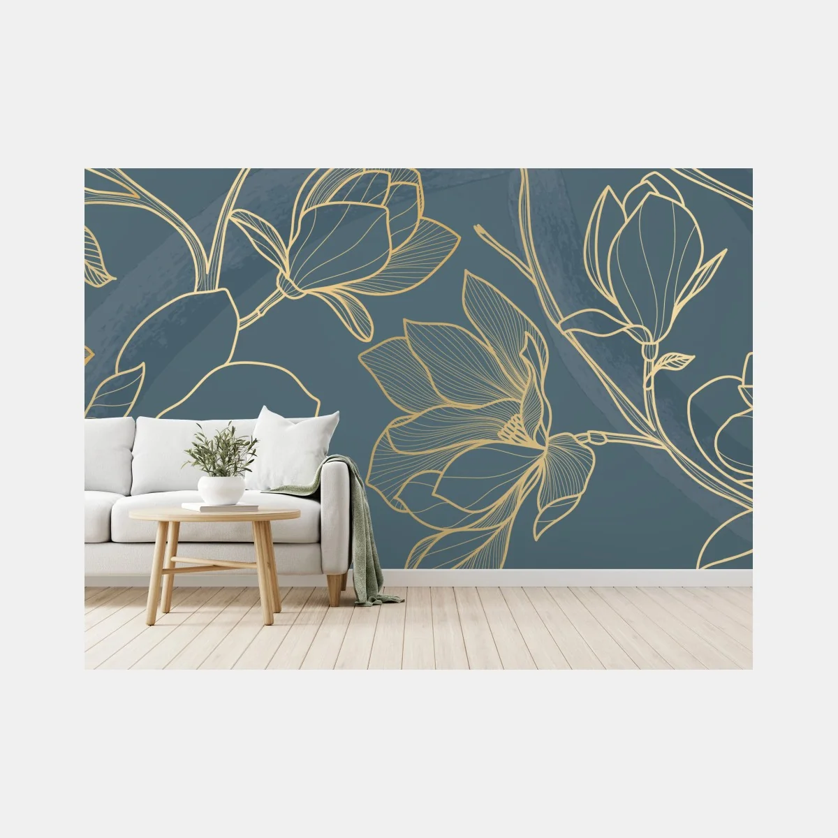 Fototapeta złota magnolia na turkusowym tle – Wallissimo® Fototapeta złota magnolia na turkusowym tle – Wallissimo®