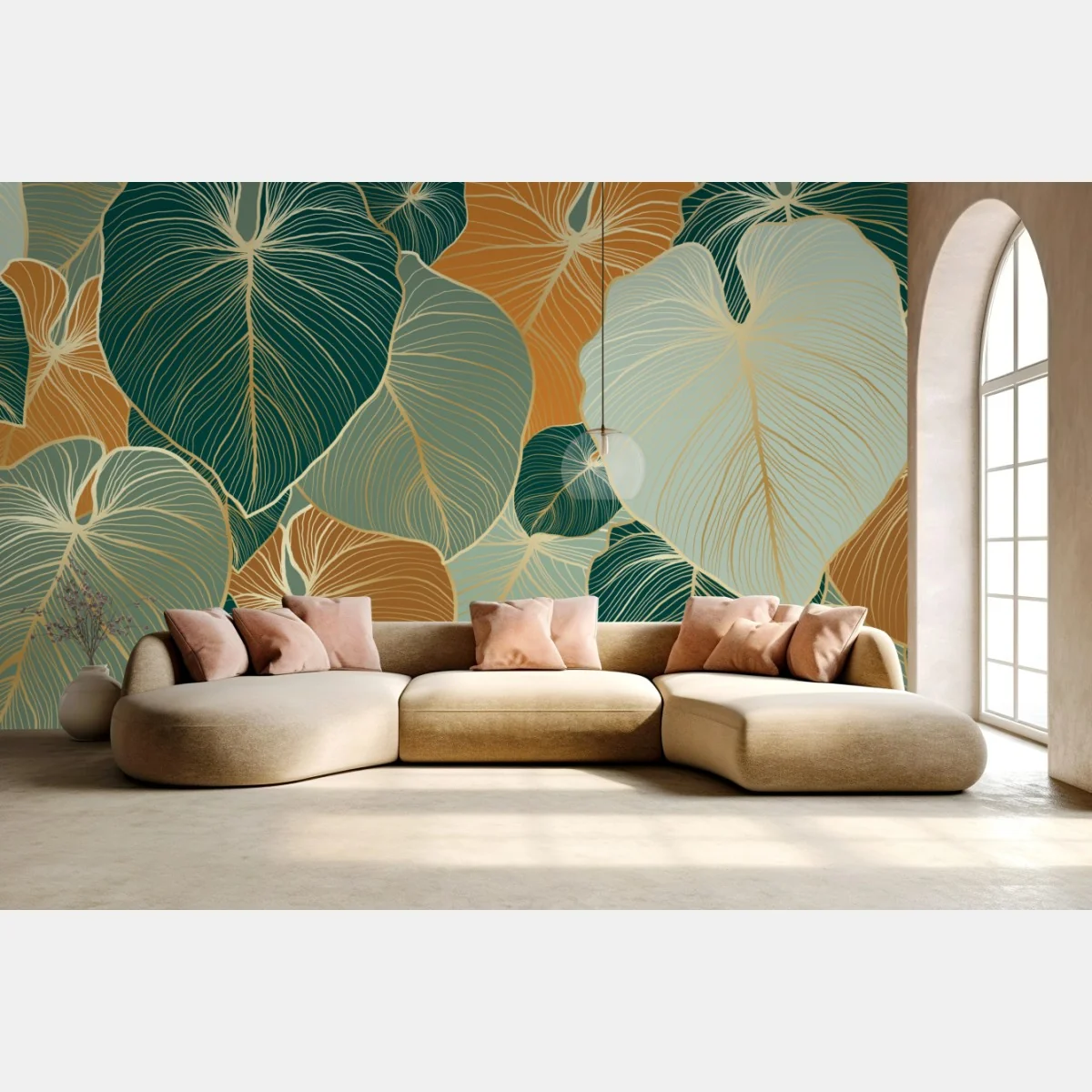 Fototapeta turkusowy i złoty botaniczny wzór liści – Wallissimo®