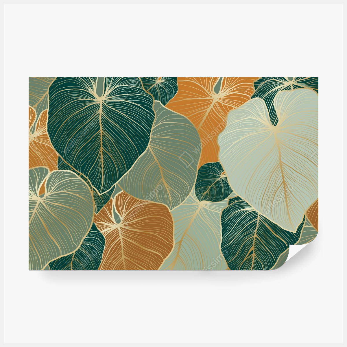 Fototapeta turkusowy i złoty botaniczny wzór liści – Wallissimo®