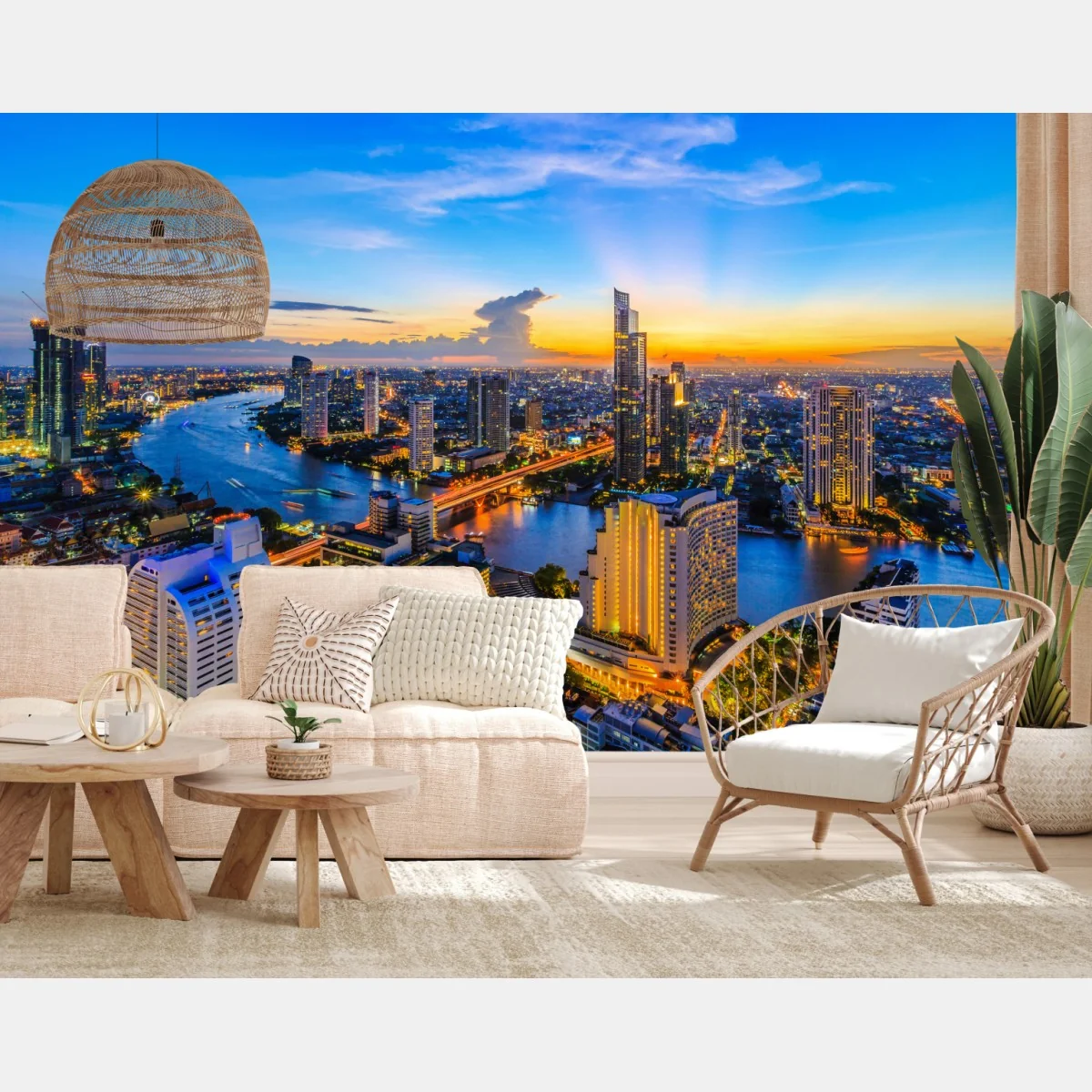 Fototapeta tętniąca życiem panorama miasta o zmierzchu – Wallissimo® Fototapeta tętniąca życiem panorama miasta o zmierzchu – Wallissimo®