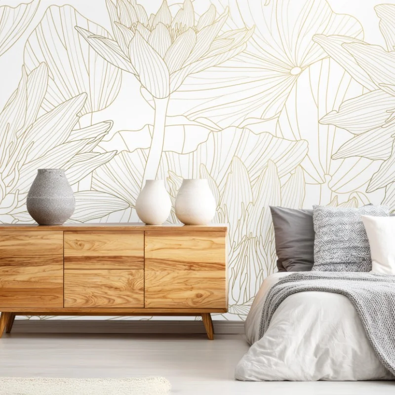 Fototapeta delikatny złoty rysunek kwiatowy – Wallissimo® Fototapeta delikatny złoty rysunek kwiatowy – Wallissimo®