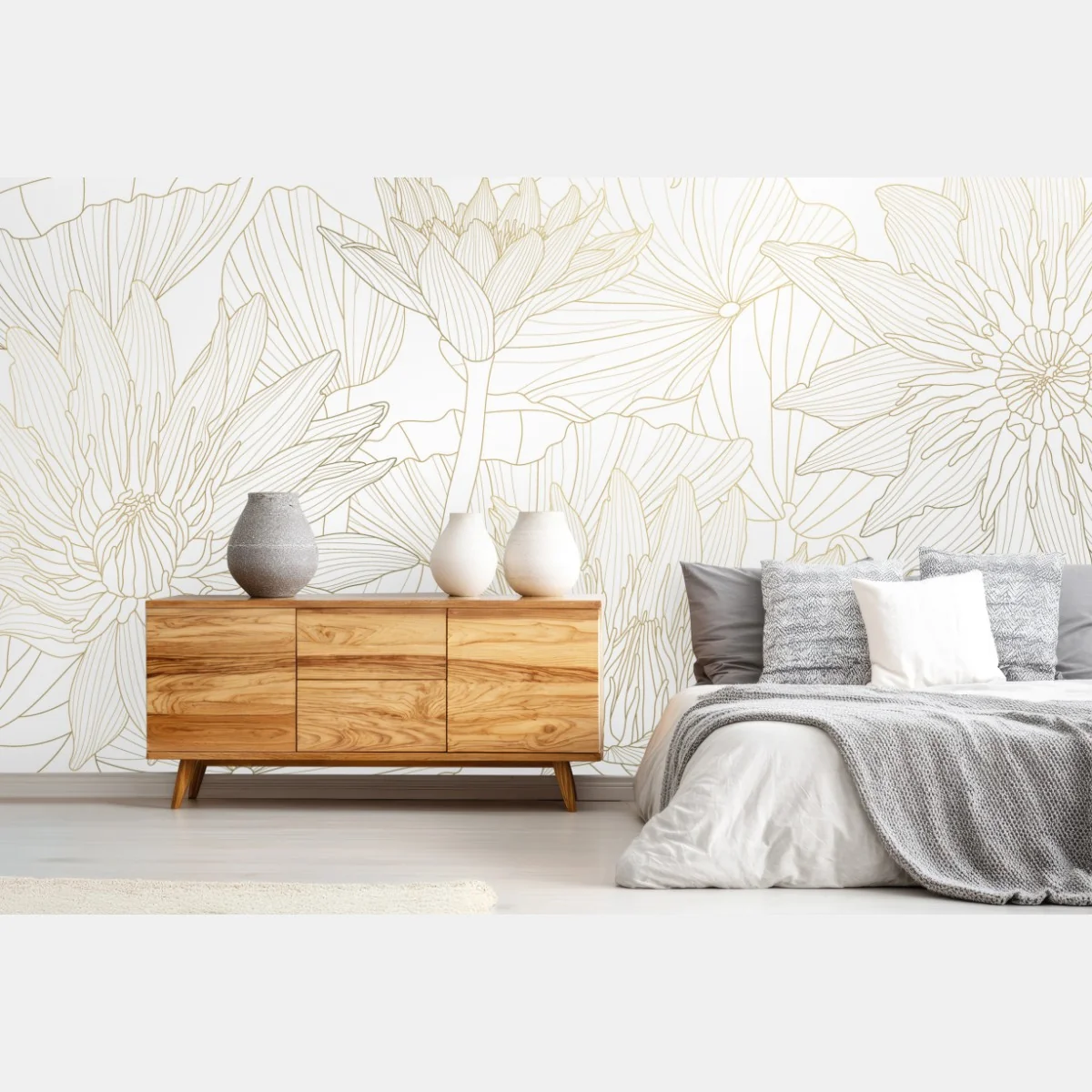 Fototapeta delikatny złoty rysunek kwiatowy – Wallissimo® Fototapeta delikatny złoty rysunek kwiatowy – Wallissimo®