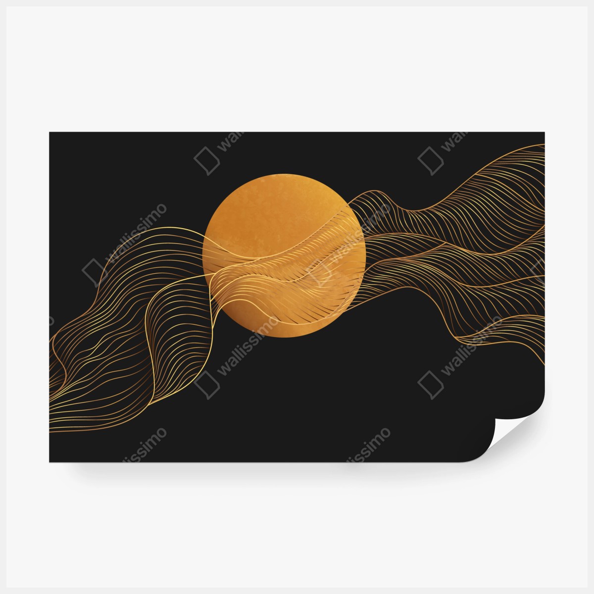 Fototapeta złote fale na czarnym tle — abstrakcyjna kompozycja – Wallissimo® Fototapeta złote fale na czarnym tle — abstrakcyjna kompozycja – Wallissimo®