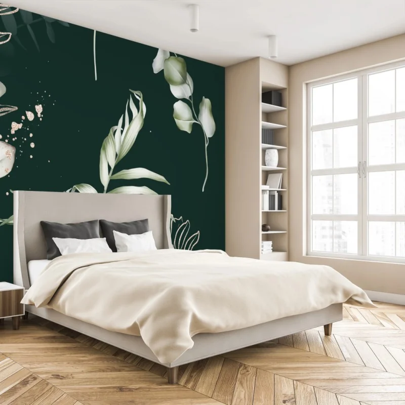 Fototapeta wzór eukaliptusa ze złotymi akcentami – Wallissimo® Fototapeta wzór eukaliptusa ze złotymi akcentami – Wallissimo®