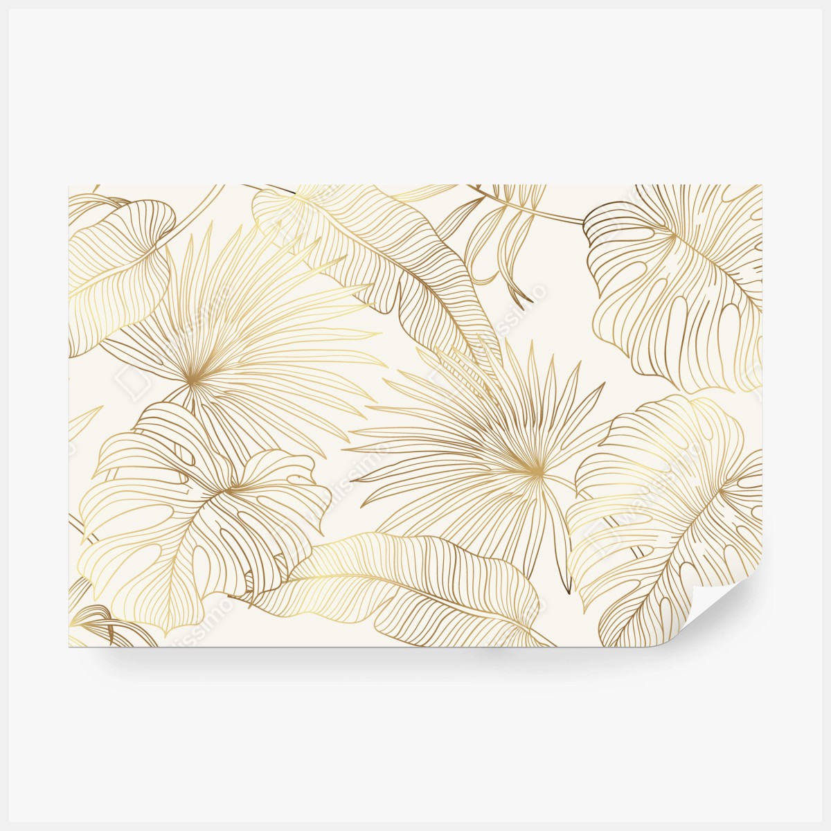 Fototapeta złote tropikalne liście na beżowym tle – Wallissimo® Fototapeta złote tropikalne liście na beżowym tle – Wallissimo®