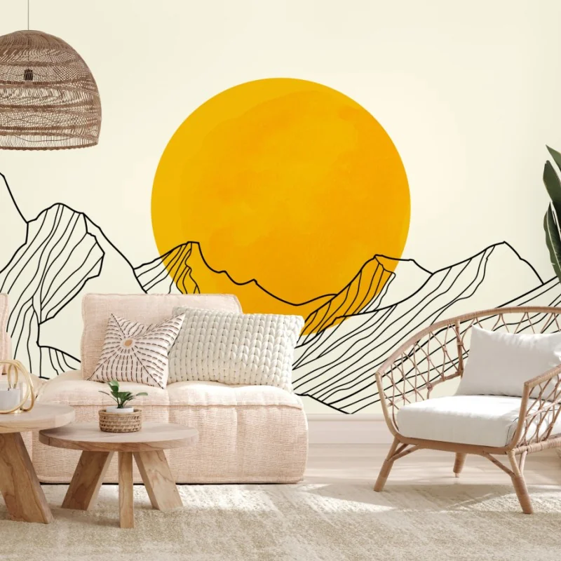Fototapeta złote słońce nad minimalistycznymi górami – Wallissimo®