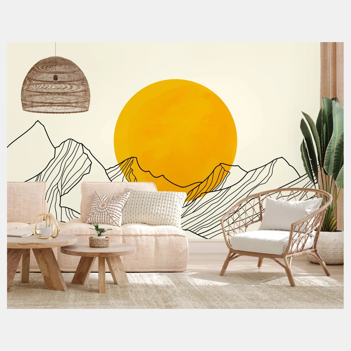 Fototapeta złote słońce nad minimalistycznymi górami – Wallissimo®