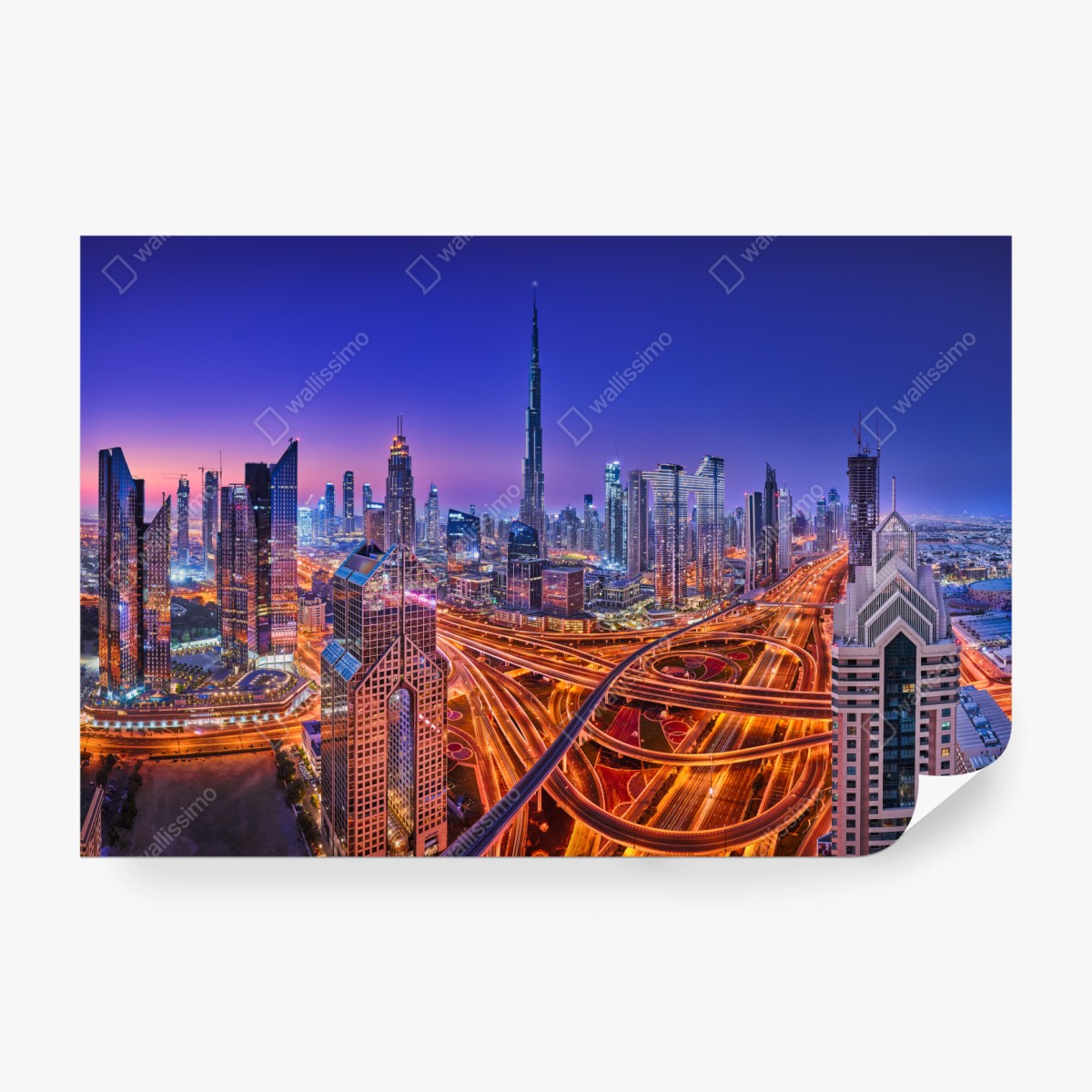 Fototapeta Dubaj nocą: panorama miejskich świateł – Wallissimo® Fototapeta Dubaj nocą: panorama miejskich świateł – Wallissimo®