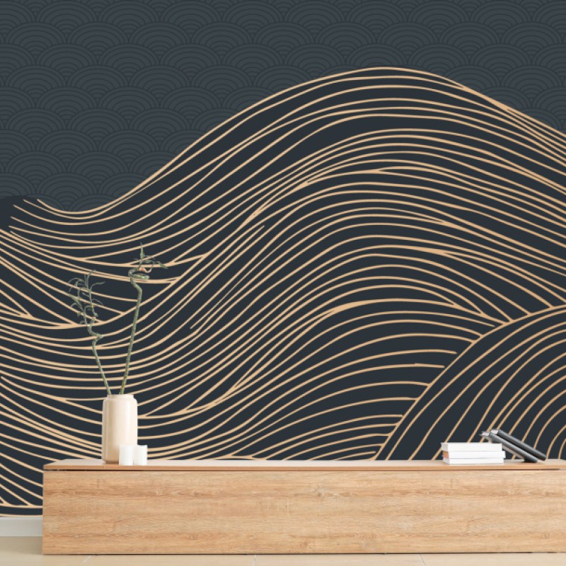 Fototapeta złote fale w japońskim stylu – Wallissimo® Fototapeta złote fale w japońskim stylu – Wallissimo®