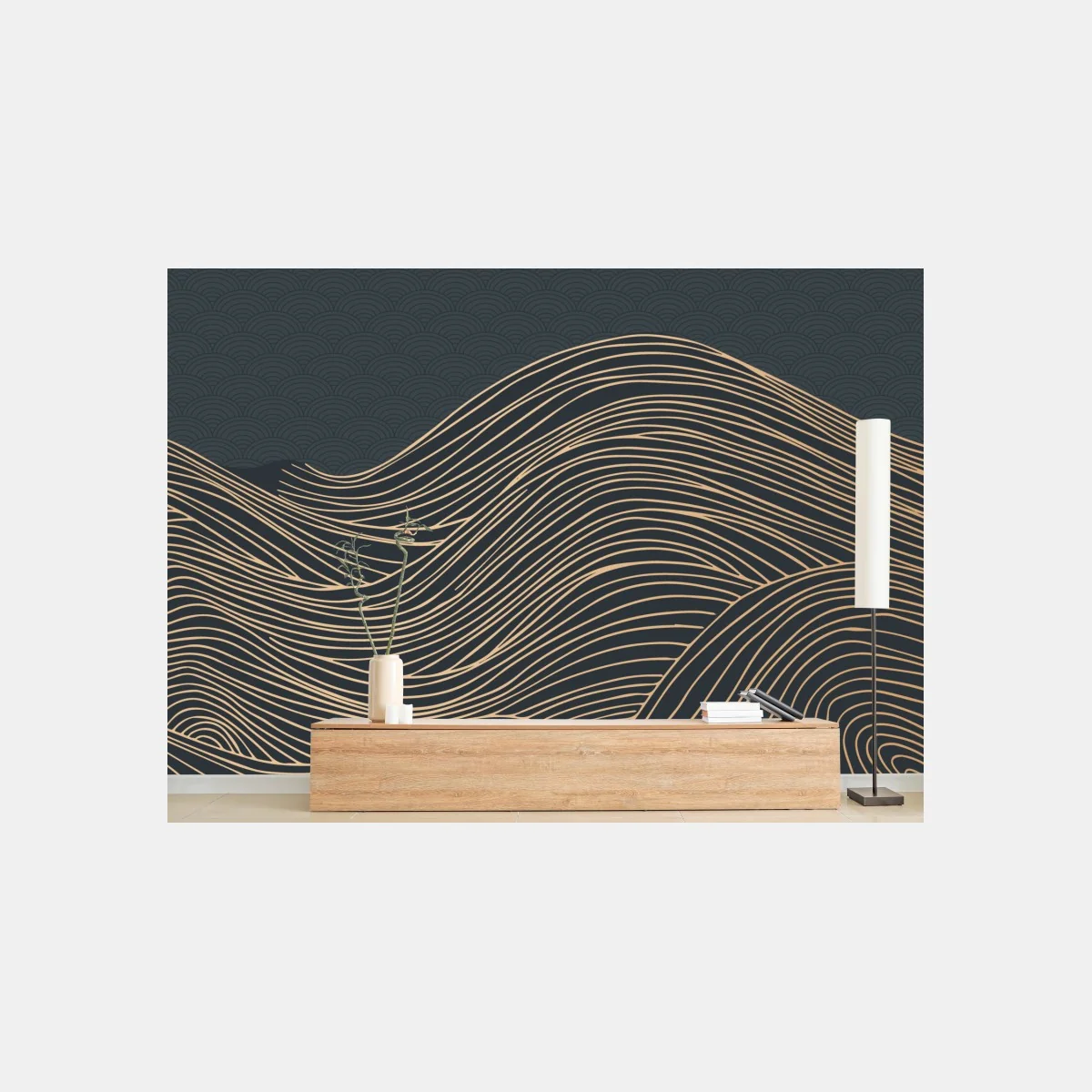 Fototapeta złote fale w japońskim stylu – Wallissimo® Fototapeta złote fale w japońskim stylu – Wallissimo®