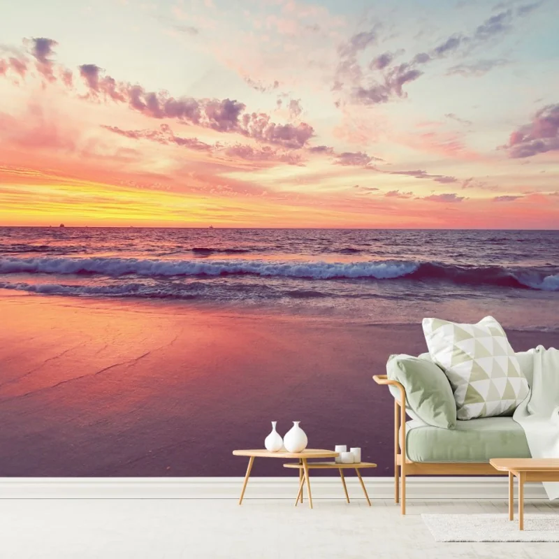 Fototapeta pastelowy zachód słońca nad spokojnym morzem – Wallissimo® Fototapeta pastelowy zachód słońca nad spokojnym morzem – Wallissimo®