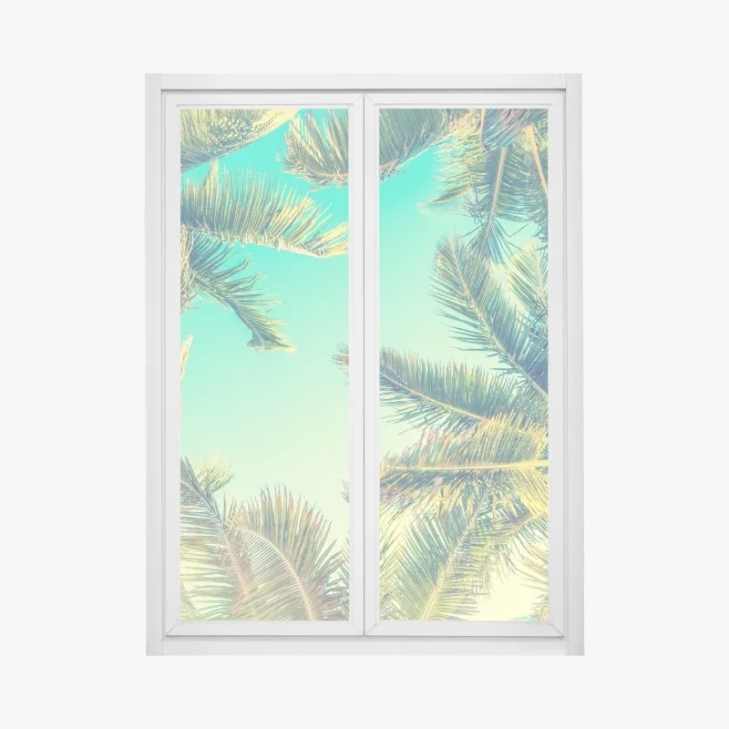 Naklejka na okno mglisty ośnieżony las sosnowy – Wallissimo®