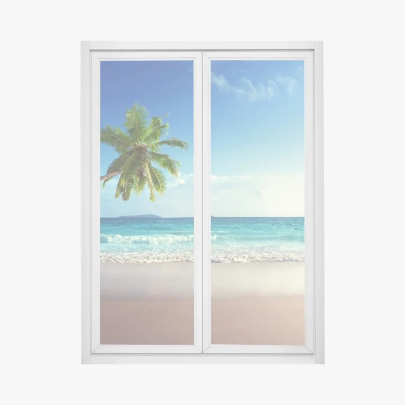 Naklejka na okno lwy morskie i ptaki na skalistym wybrzeżu – Wallissimo®