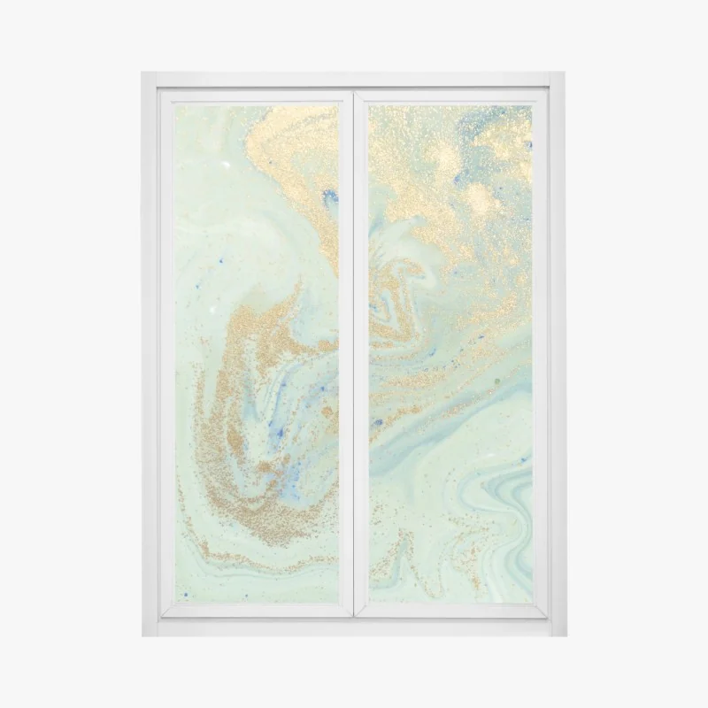 Naklejka na okno luksusowa niebiesko-złota abstrakcja fluidalna – Wallissimo®