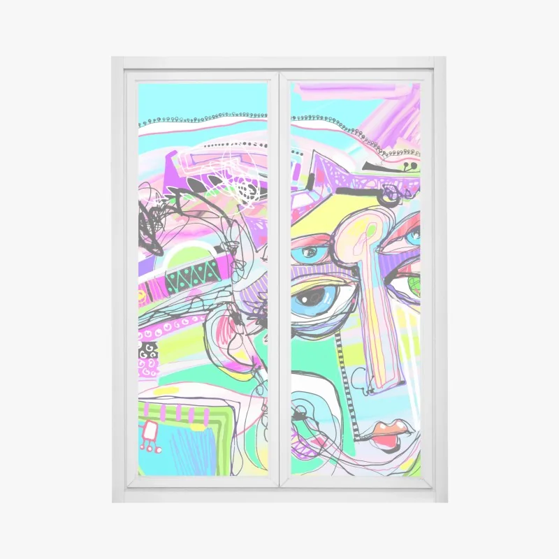 Naklejka na okno pastelowy wzór kwiatów wiśni na miętowym tle – Wallissimo®