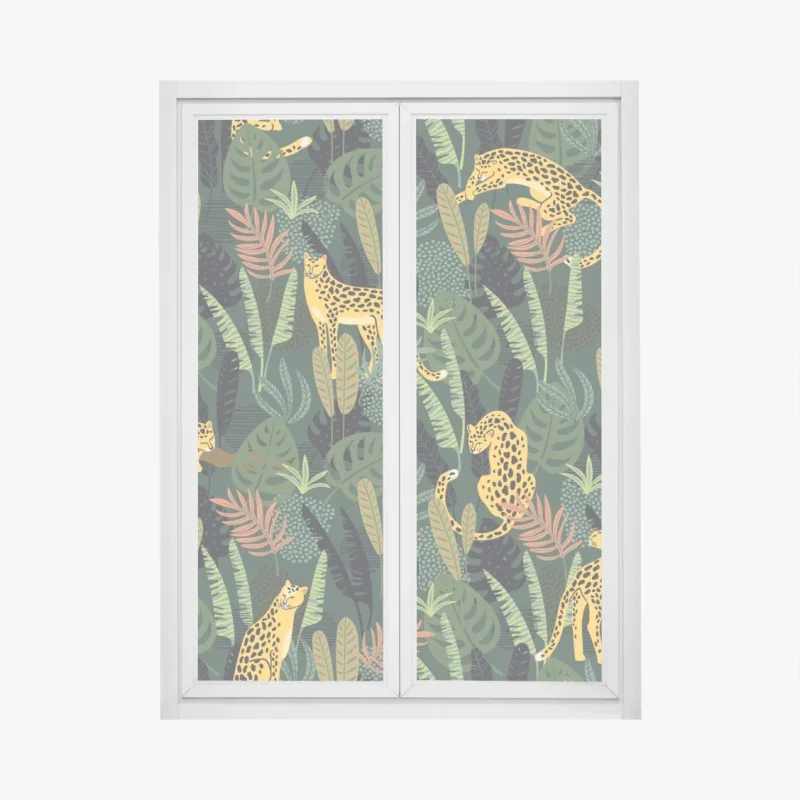 Naklejka na okno bujne tropikalne liście – Wallissimo®