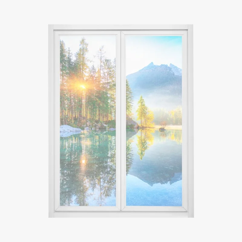 Naklejka na okno tropikalna strelicja na turkusowych liściach – Wallissimo®