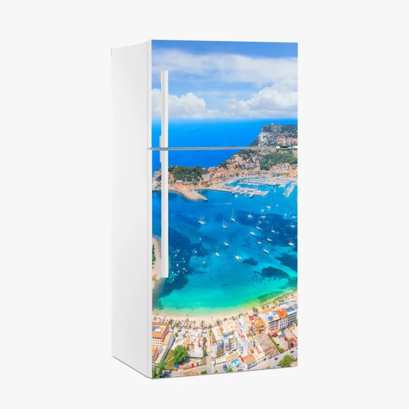 Naklejka na lodówkę widok z lotu ptaka na zatokę Port de Sóller