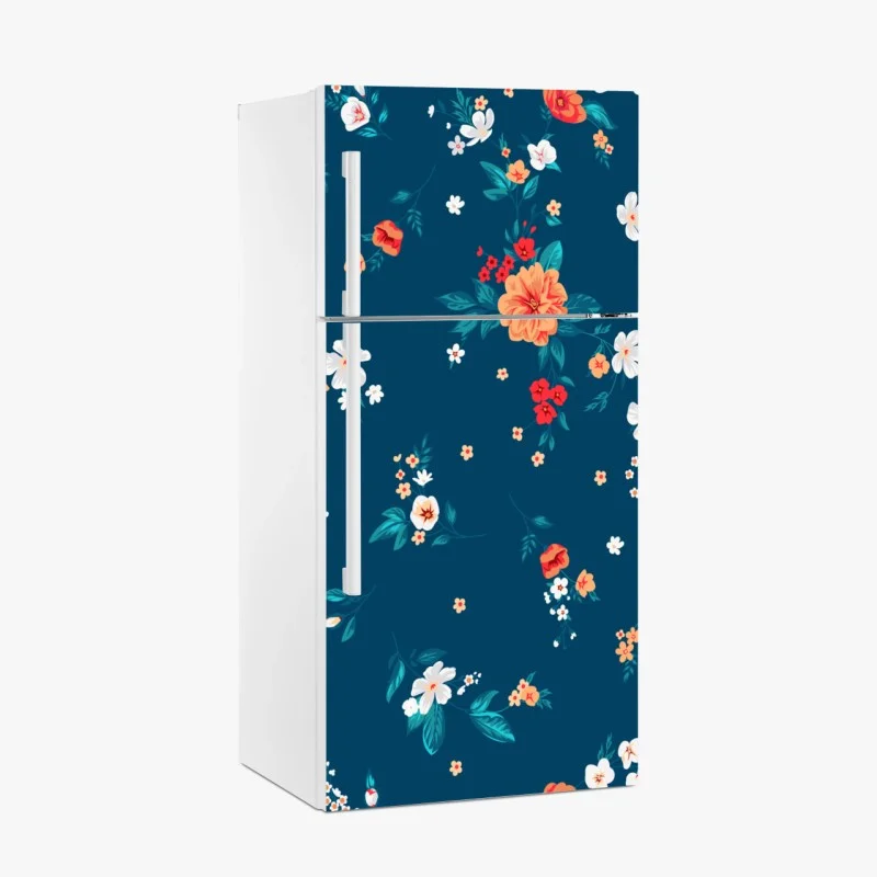 Naklejka na lodówkę delikatny rozproszony wzór kwiatowy na głębokim turkusie