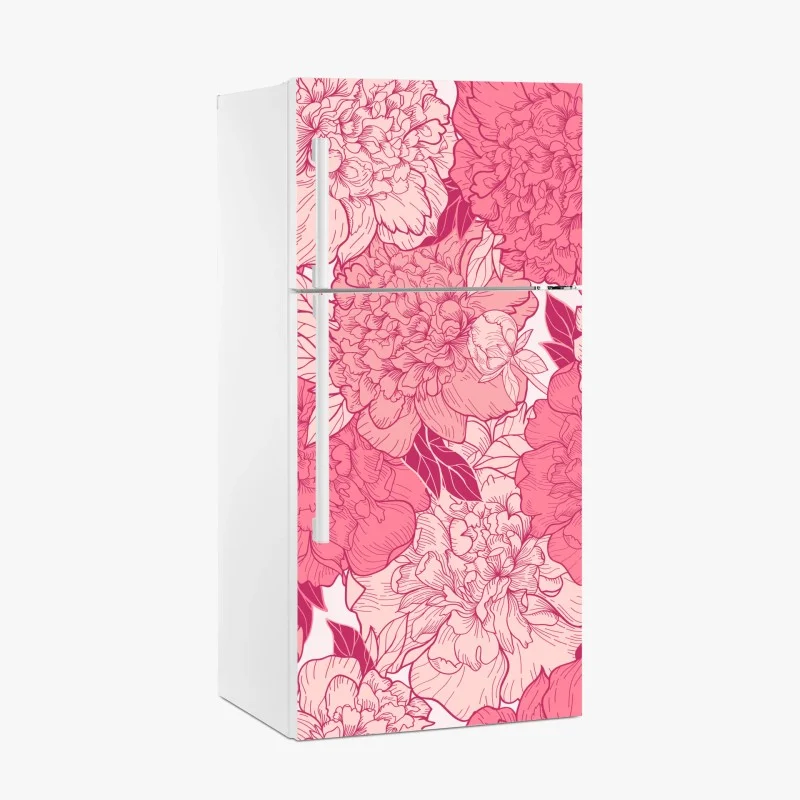 Naklejka na lodówkę różowy wzór z piwoniami