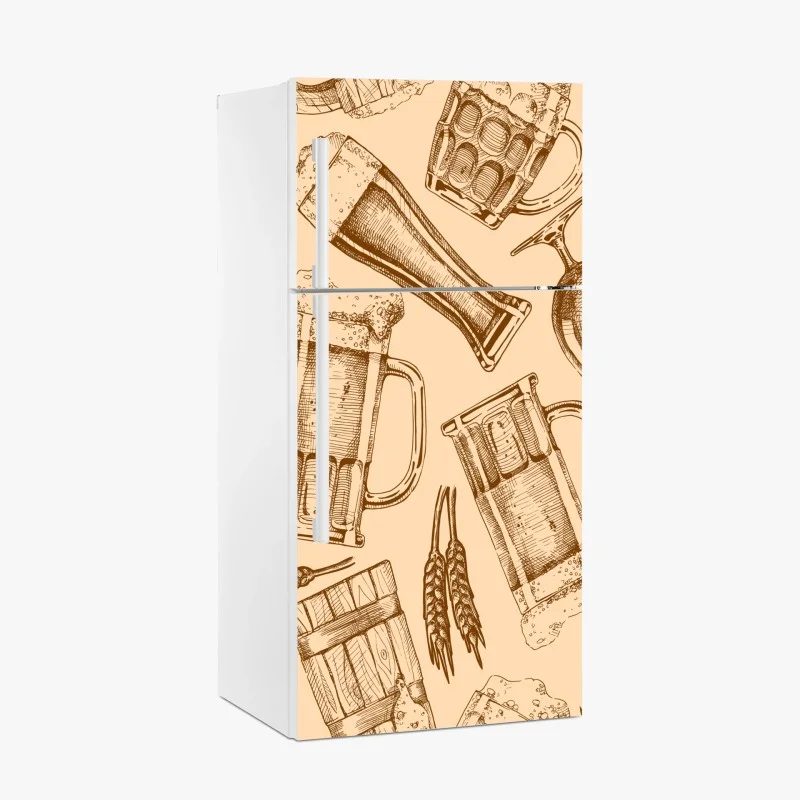 Naklejka na lodówkę retro wzór z kuflami piwa