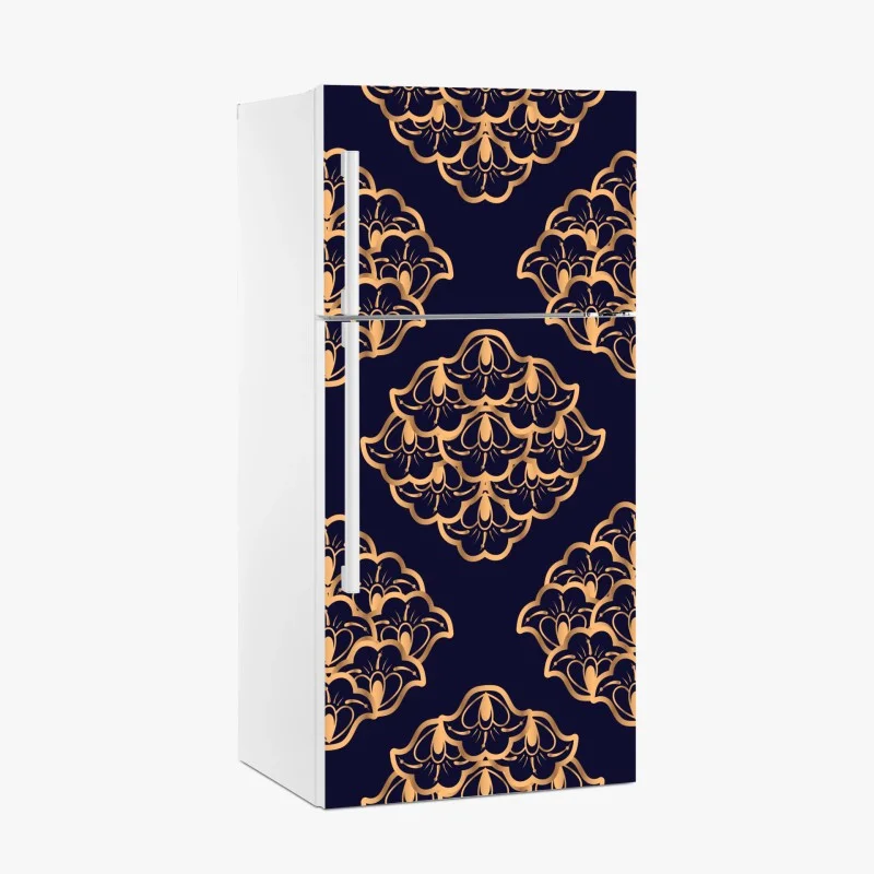 Naklejka na lodówkę złoty wzór damaskowy na granatowym tle