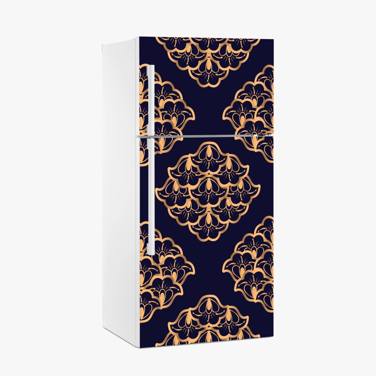 Naklejka na lodówkę złoty wzór damaskowy na granatowym tle – Wallissimo®