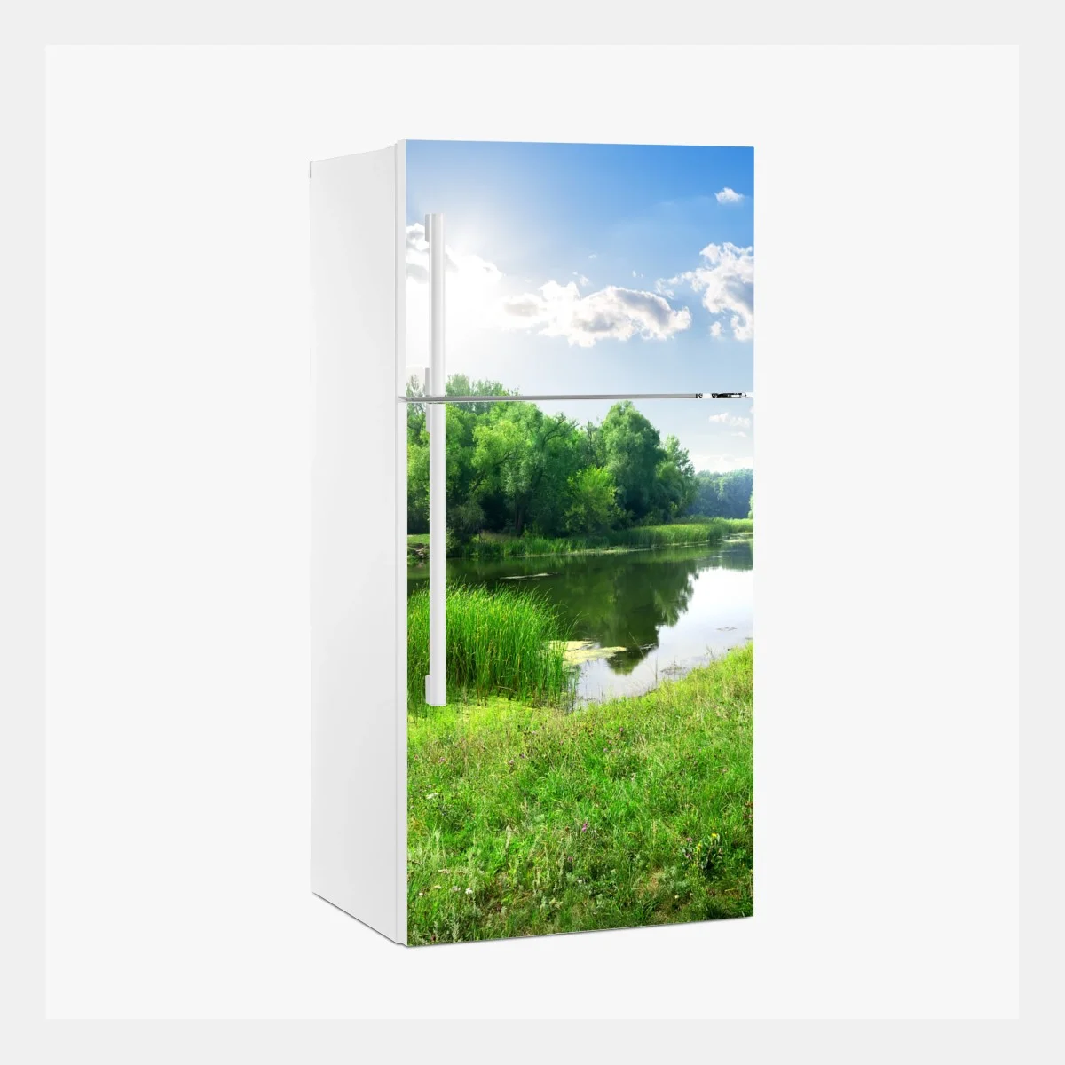 Naklejka na lodówkę słoneczna łąka nad rzeką – Wallissimo® Naklejka na lodówkę słoneczna łąka nad rzeką – Wallissimo®