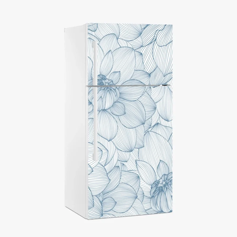 Naklejka na lodówkę delikatny, liniowy wzór kwiatowy w odcieniach niebieskiego