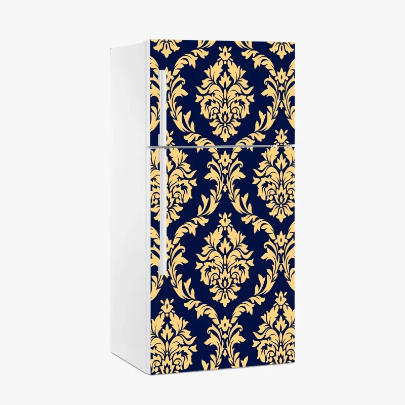 Naklejka na lodówkę wzór damaskowy w odcieniach złota i granatu
