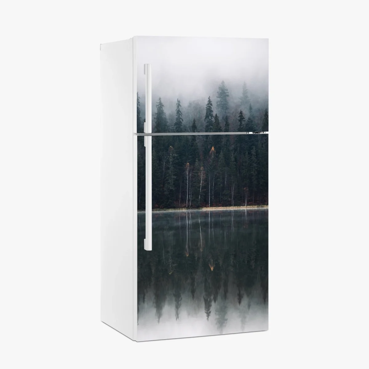 Naklejka na lodówkę mglista refleksja w lesie – Wallissimo® Naklejka na lodówkę mglista refleksja w lesie – Wallissimo®