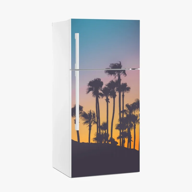 Naklejka na lodówkę retro tropikalne palmy o zachodzie słońca